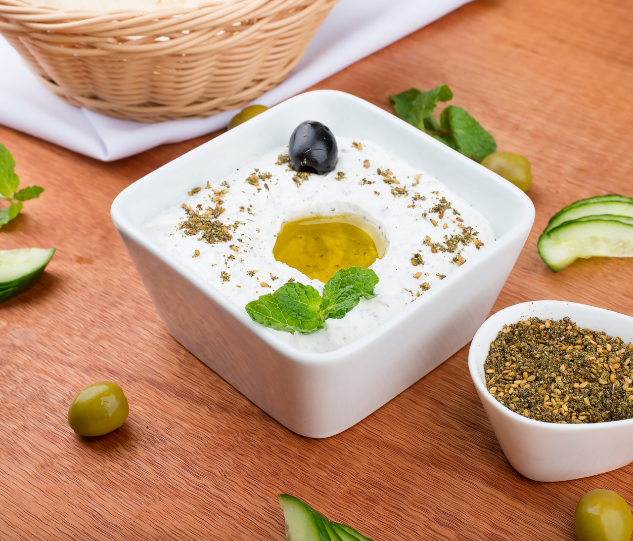 Eggplant slices with yogurt dip
