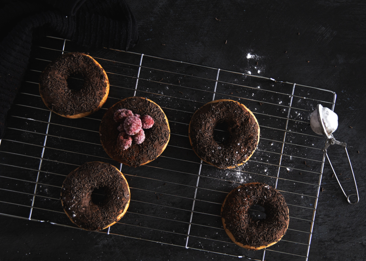 Baked chocolate donuts with a cinnamon-sugar topping