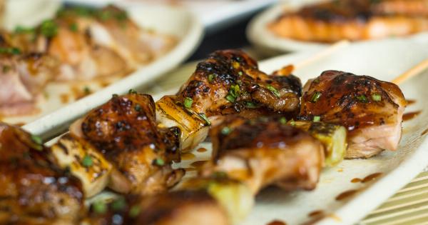Grilled veggie skewers with peanut butter dipping sauce